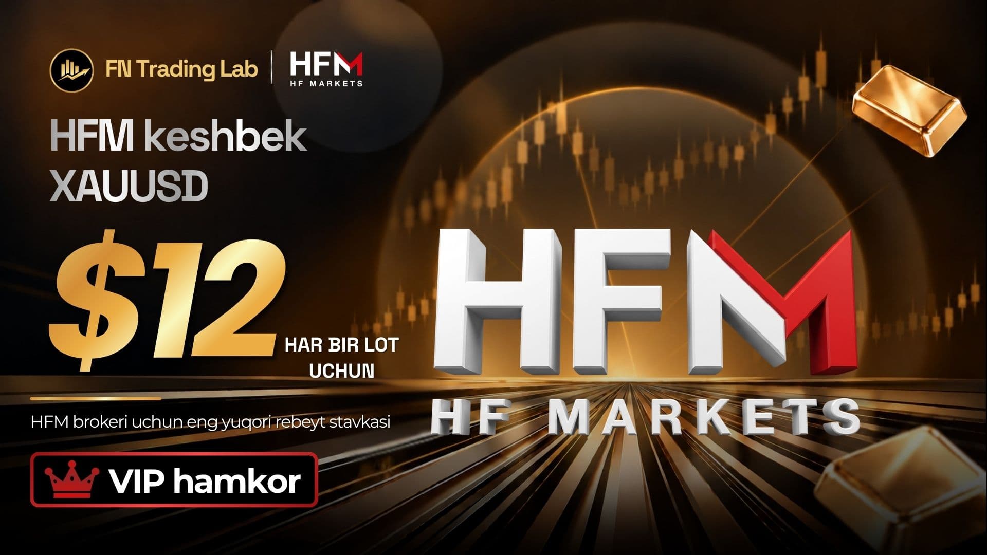 HFM keshbek: oltin uchun lotga $12 gacha qaytarim (2026)